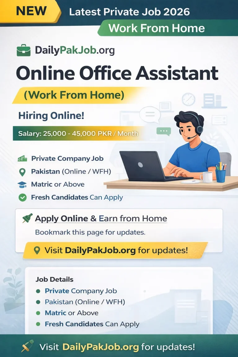 Online Office Assistant Work From Home Job 2026 in Pakistan
