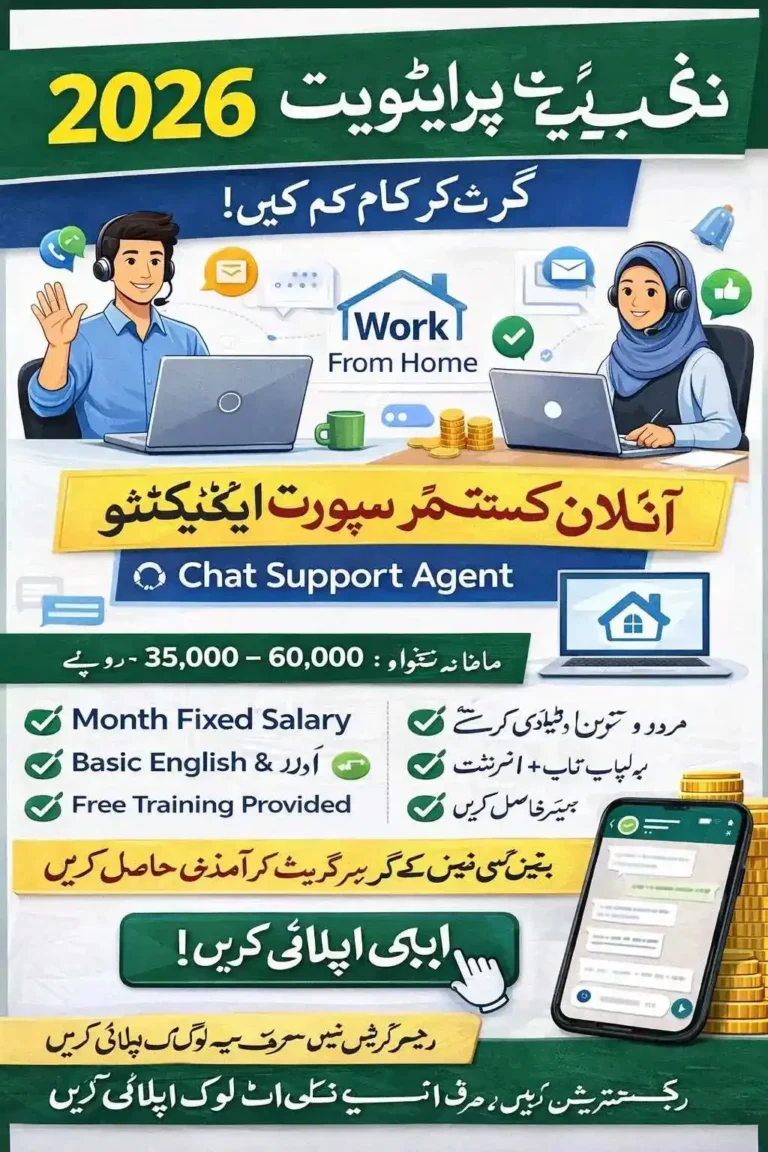 نئی پرائیویٹ جاب 2026 آن لائن کسٹمر سپورٹ ایگزیکٹو ورک فرام ہوم پاکستان