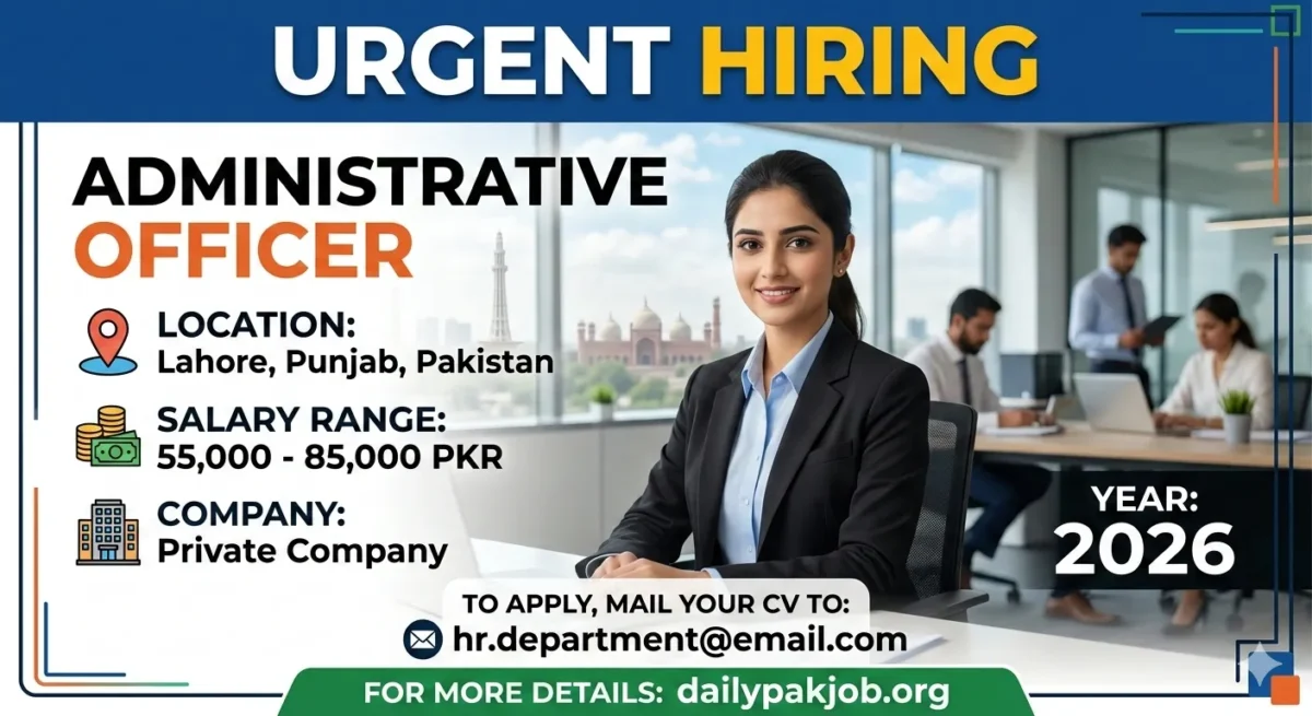 Latest Private Job in Lahore Administrative Officer Salary 55000 to 85000 Apply Online Last Date