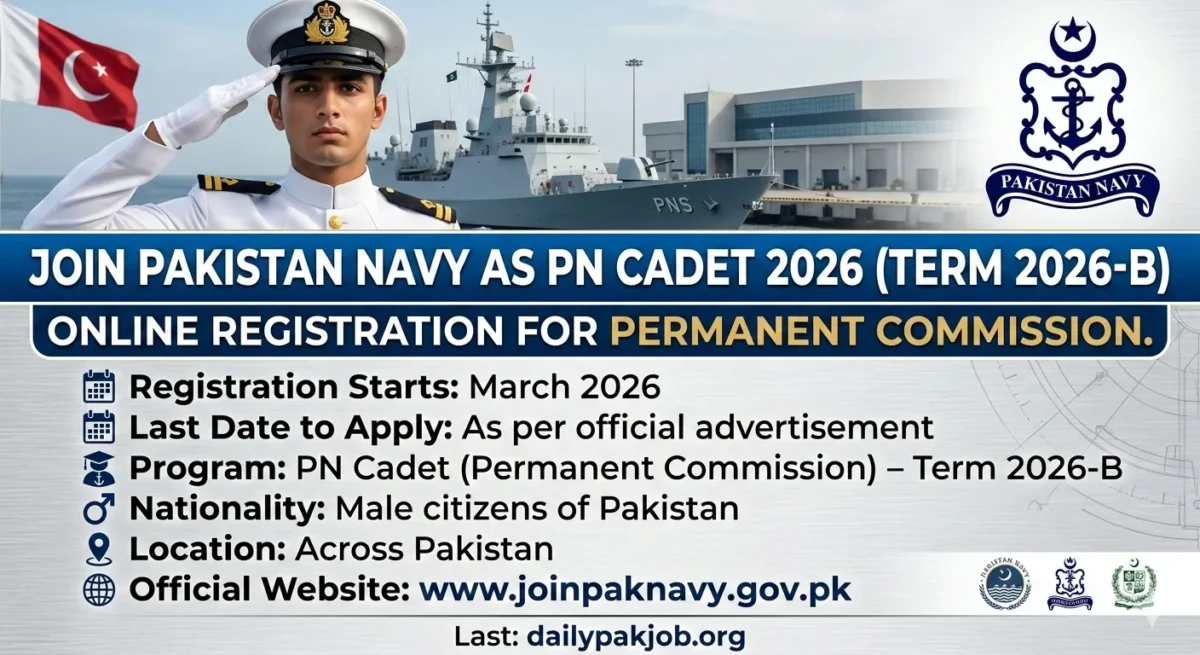 Join Pakistan Navy PN Cadet 2026-B Online Registration March – Permanent Commission Jobs