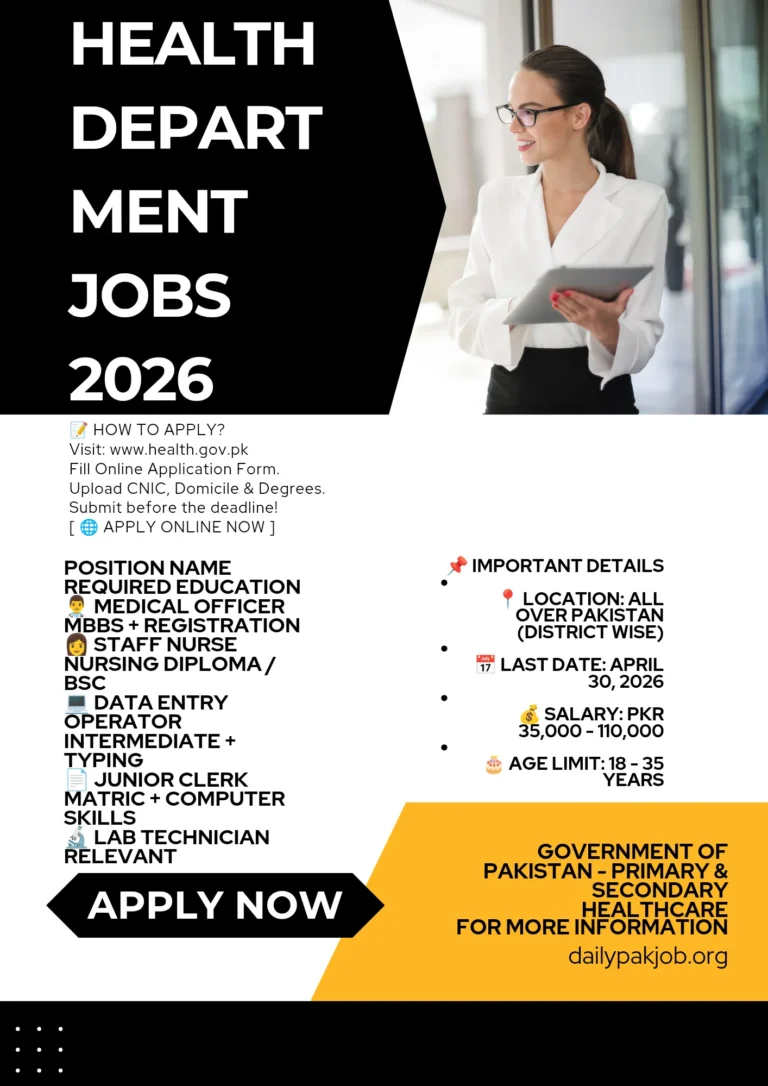 Latest Health Department Jobs 2026 Official Advertisement and Online Apply Guide