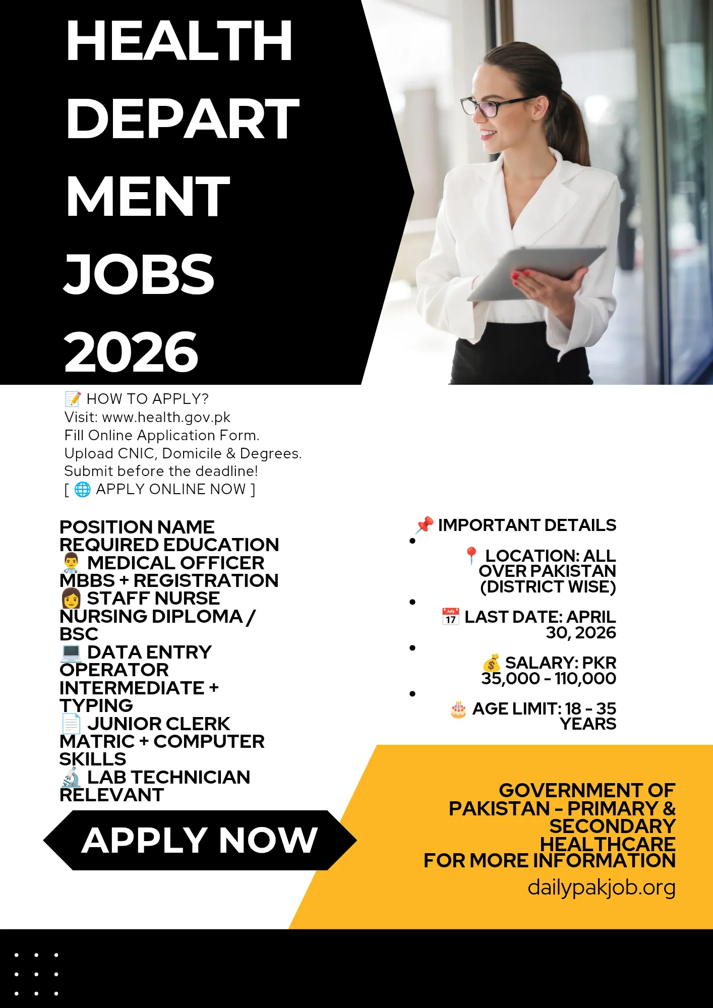Latest Health Department Jobs 2026 Official Advertisement and Online Apply Guide
