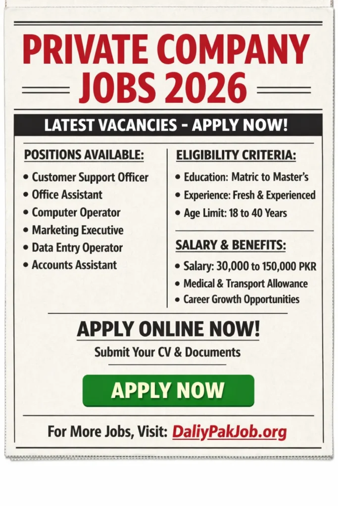Private Company Jobs 2026 in Pakistan Latest Advertisement Apply Online DailyPakJob.org