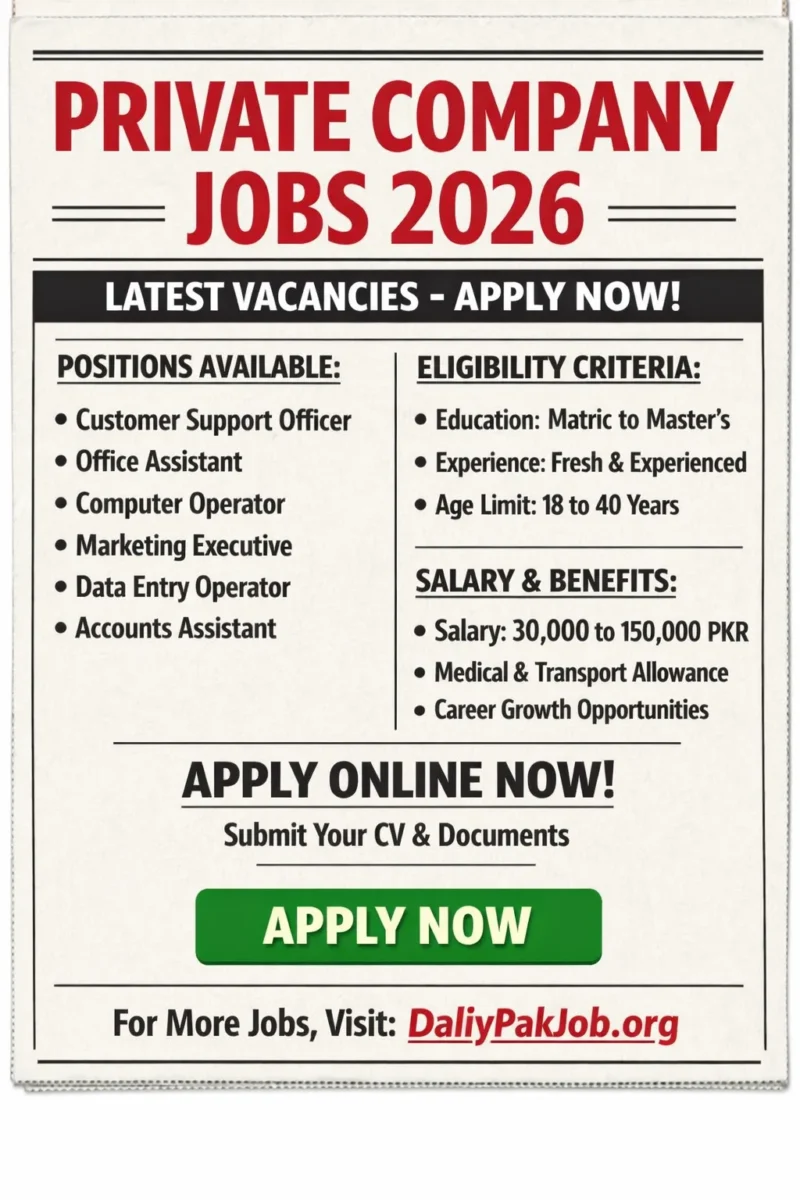 Private Company Jobs 2026 in Pakistan Latest Advertisement Apply Online DailyPakJob.org
